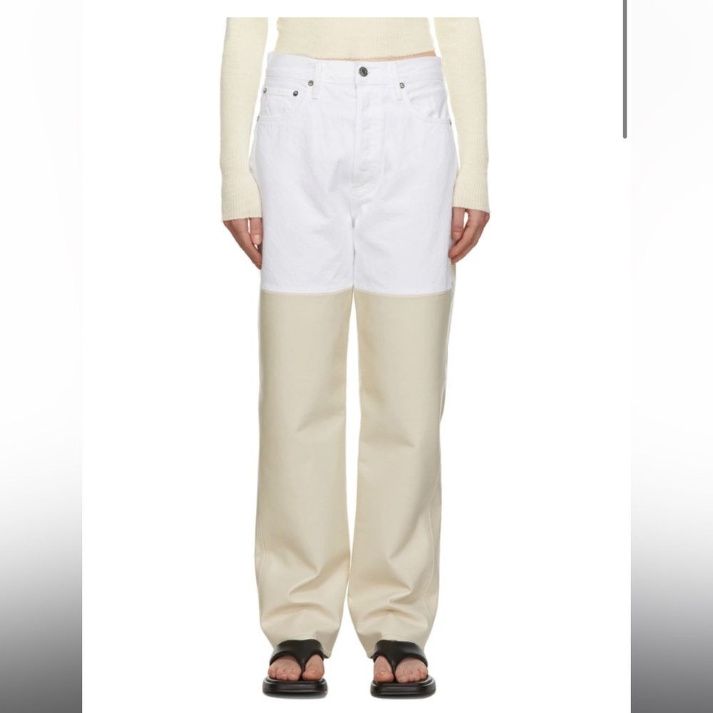 White & Beige Pieced 90's Pinch Waist Jeans